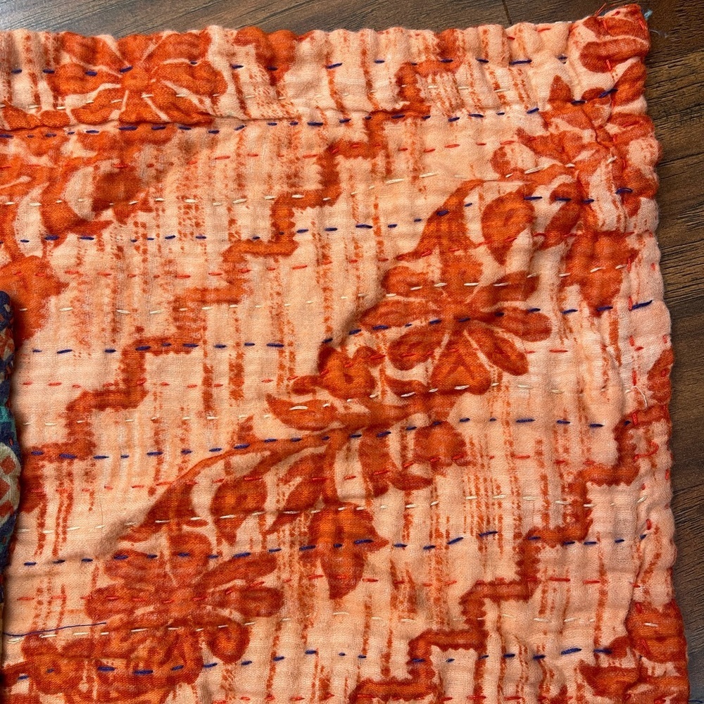 Kantha Blue, Orange, and Yellow Scarf - Picture 2 of 3